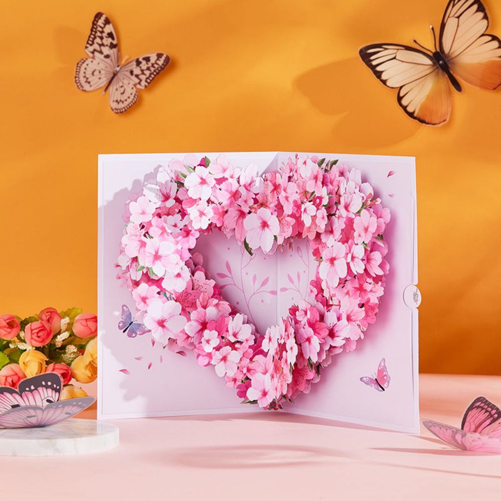 Cherry Blossom Tree Heart Pop Up Card Flower 3D Pop Up Greeting Card - yournamenecklaceuk