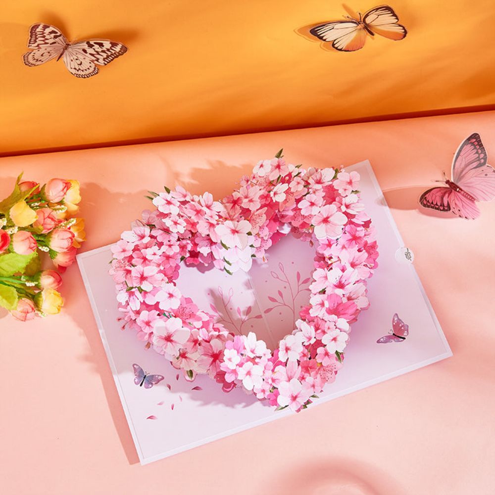 Cherry Blossom Tree Heart Pop Up Card Flower 3D Pop Up Greeting Card - yournamenecklaceuk