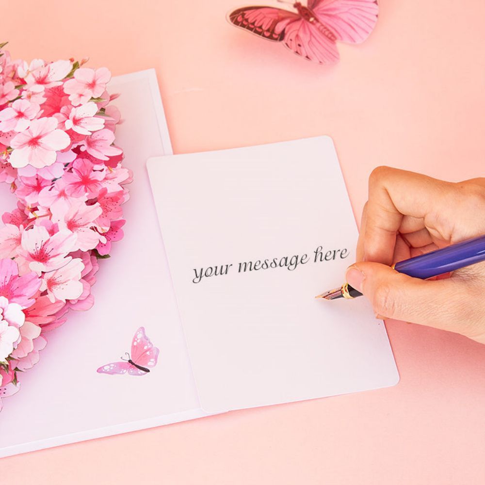 Cherry Blossom Tree Heart Pop Up Card Flower 3D Pop Up Greeting Card - yournamenecklaceuk