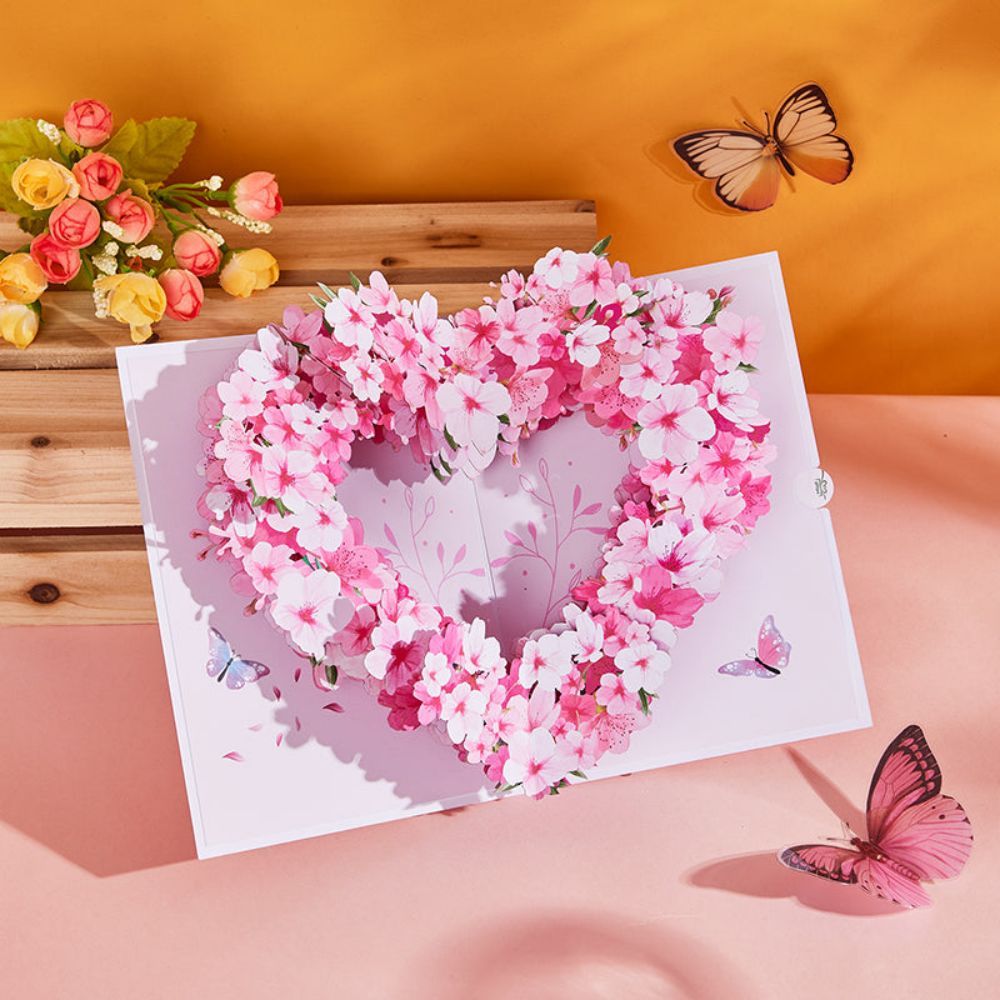 Cherry Blossom Tree Heart Pop Up Card Flower 3D Pop Up Greeting Card - yournamenecklaceuk