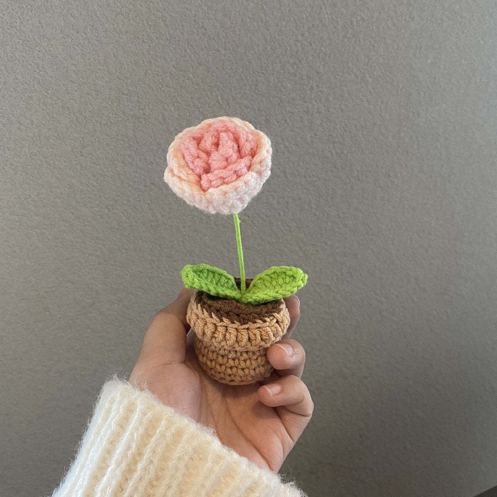 Handmade Crochet Flowers Completed Hand Woven Knitted Potted Plants Gift for Handicraft Lover - yournamenecklaceuk