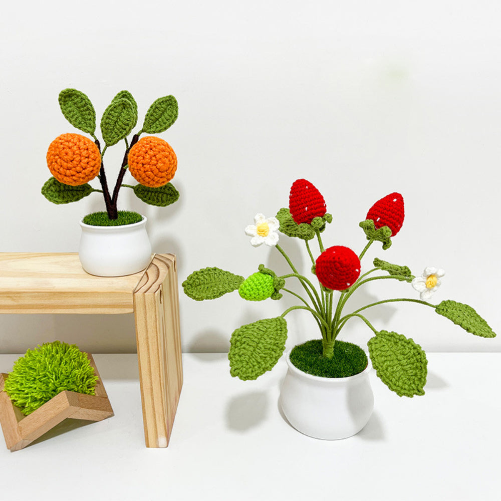 Strawberry Orange Potted Plants Completed Hand Woven Knitted Potted Plants Gift for Handicraft Lover - yournamenecklaceuk
