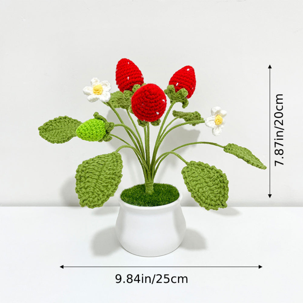 Strawberry Orange Potted Plants Completed Hand Woven Knitted Potted Plants Gift for Handicraft Lover - yournamenecklaceuk