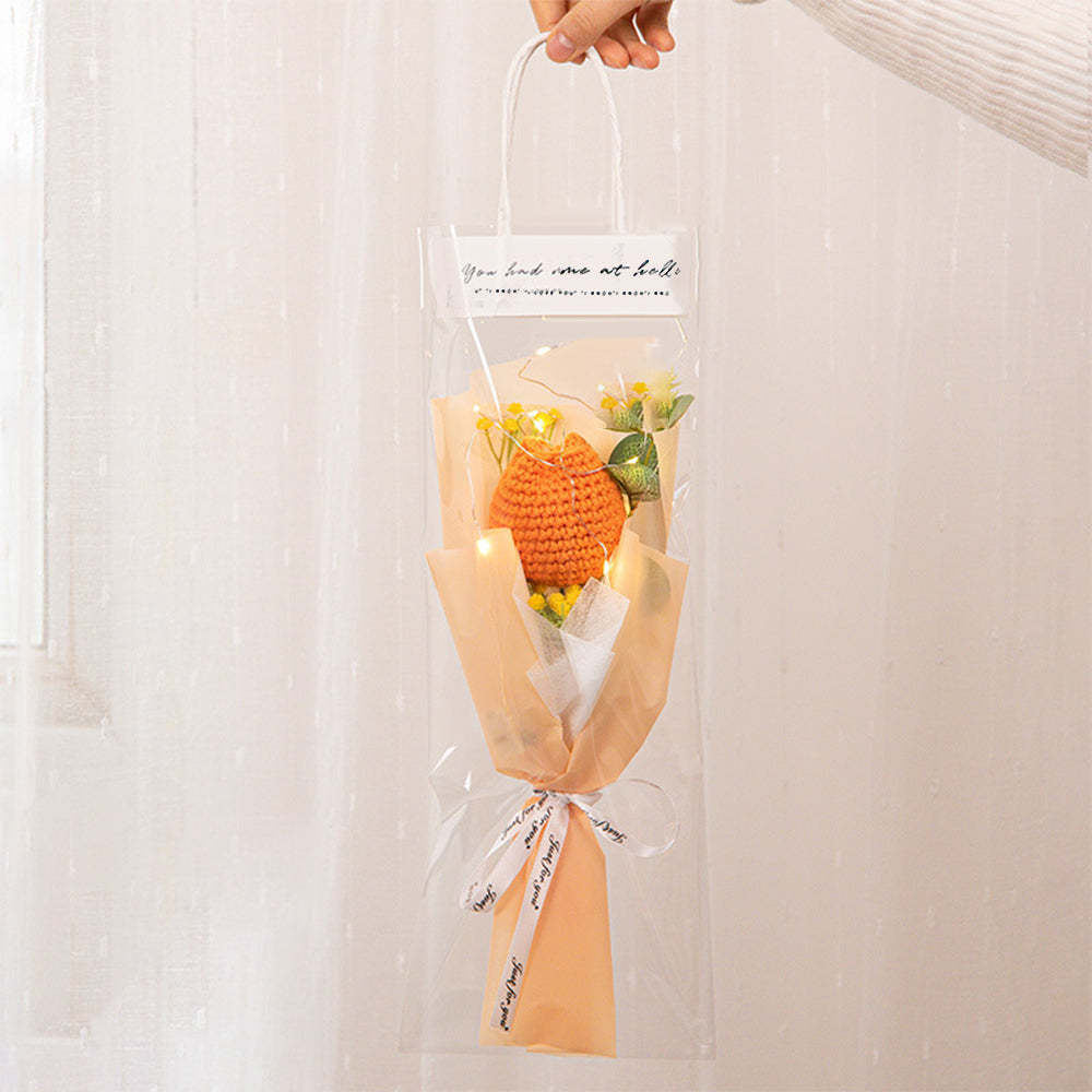 Crochet Flowers Bouquet Handmade Knitted Tulip Carnation Bouquet with Light Strip Gift for Her - yournamenecklaceuk