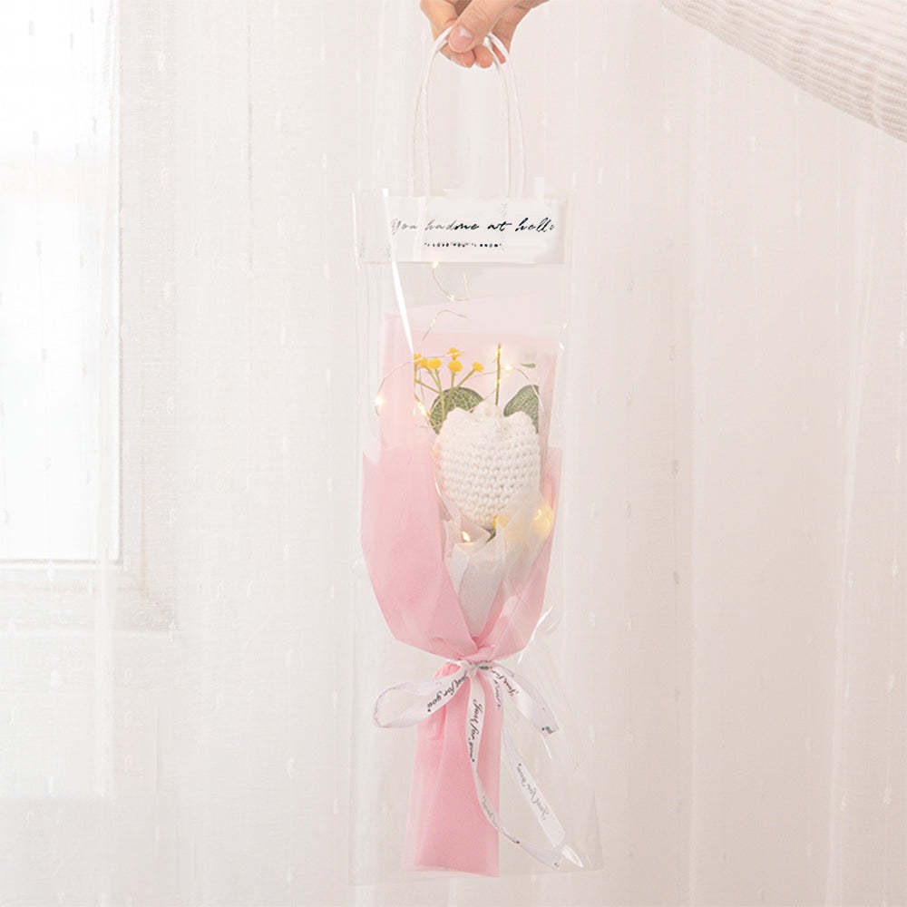 Crochet Flowers Bouquet Handmade Knitted Tulip Carnation Bouquet with Light Strip Gift for Her - yournamenecklaceuk