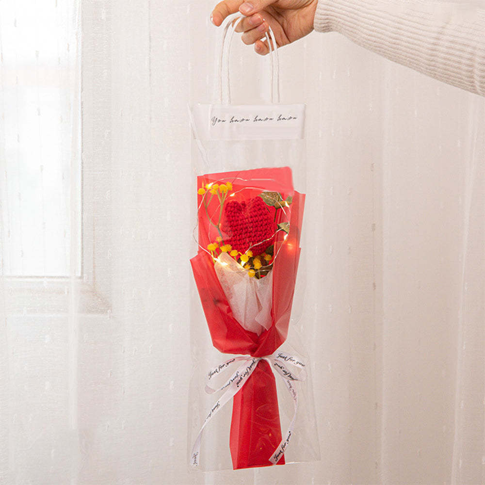 Crochet Flowers Bouquet Handmade Knitted Tulip Carnation Bouquet with Light Strip Gift for Her - yournamenecklaceuk