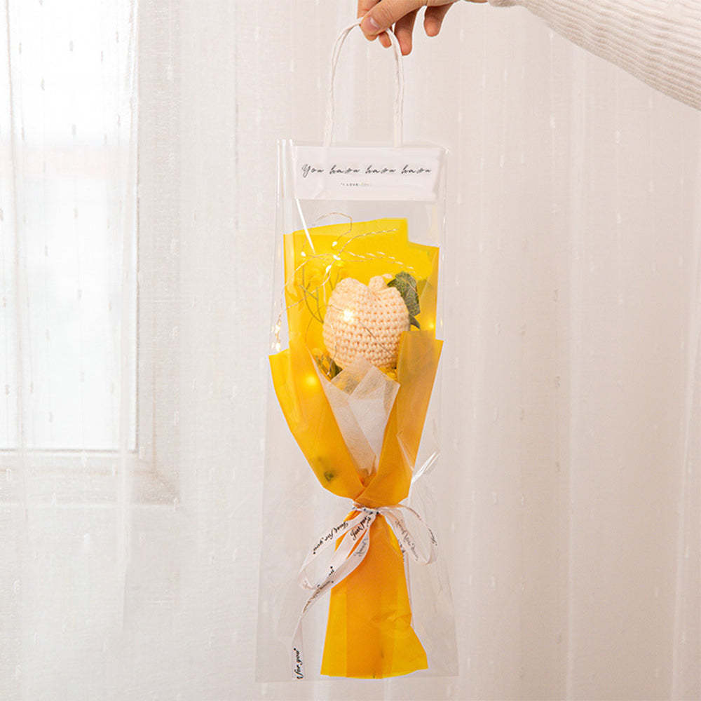 Crochet Flowers Bouquet Handmade Knitted Tulip Carnation Bouquet with Light Strip Gift for Her - yournamenecklaceuk