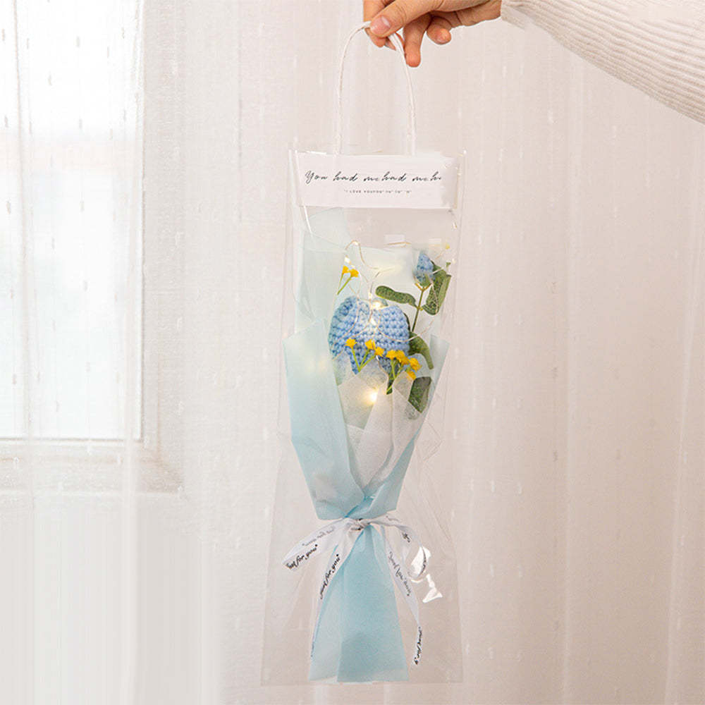Crochet Flowers Bouquet Handmade Knitted Tulip Carnation Bouquet with Light Strip Gift for Her - yournamenecklaceuk