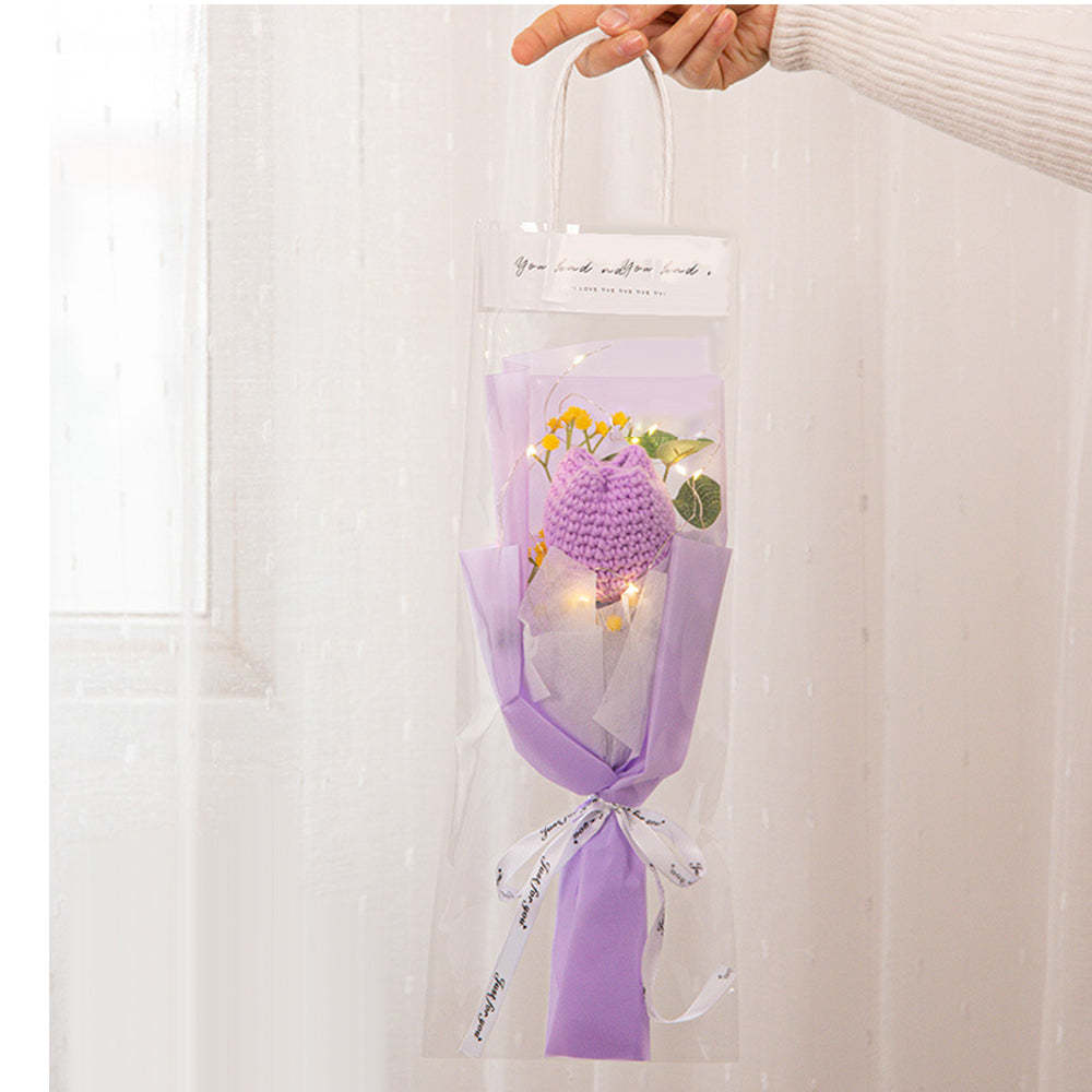 Crochet Flowers Bouquet Handmade Knitted Tulip Carnation Bouquet with Light Strip Gift for Her - yournamenecklaceuk