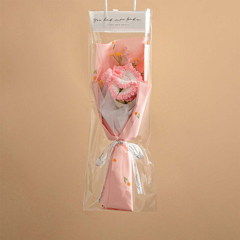 Crochet Flowers Bouquet Handmade Knitted Tulip Carnation Bouquet with Light Strip Gift for Her - yournamenecklaceuk