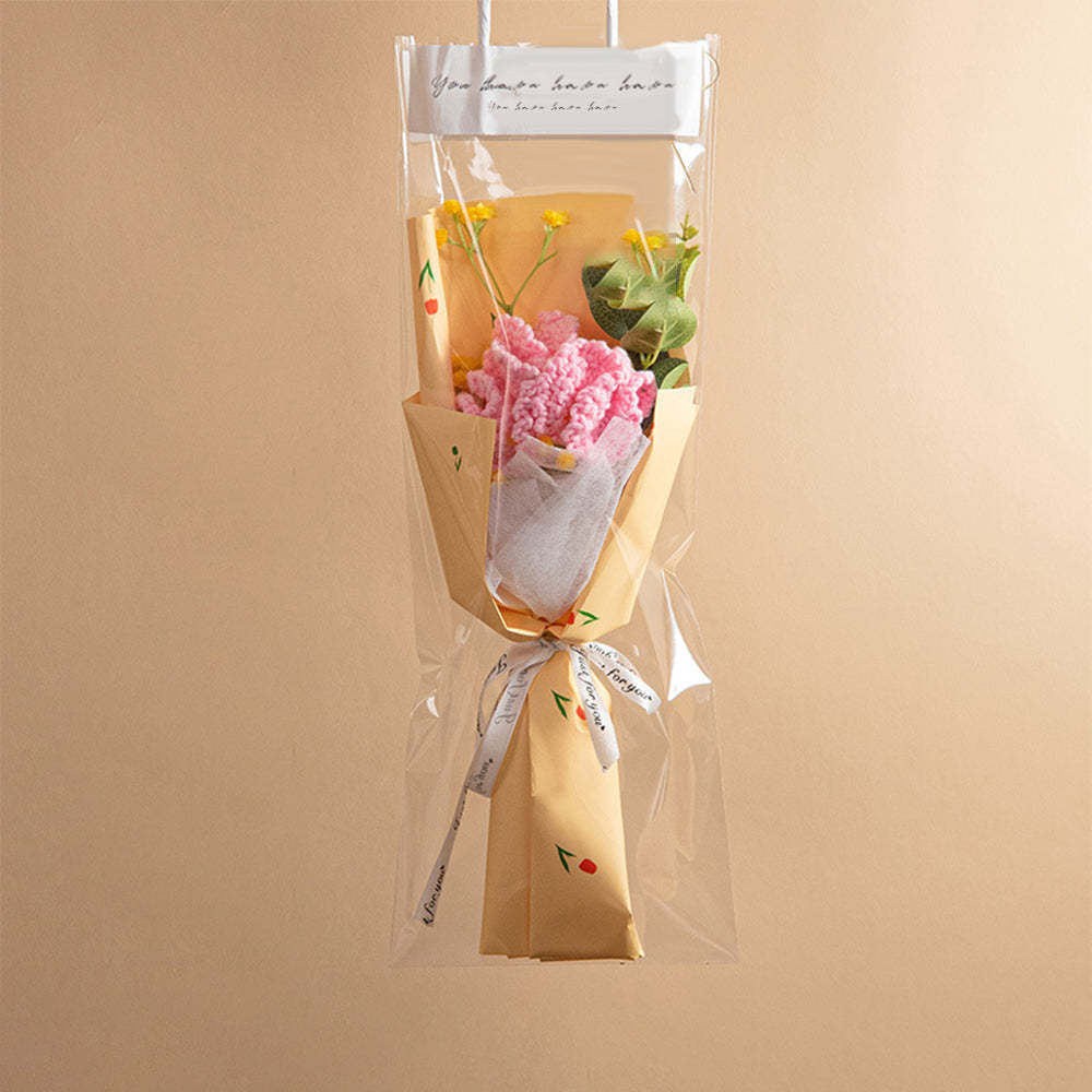 Crochet Flowers Bouquet Handmade Knitted Tulip Carnation Bouquet with Light Strip Gift for Her - yournamenecklaceuk