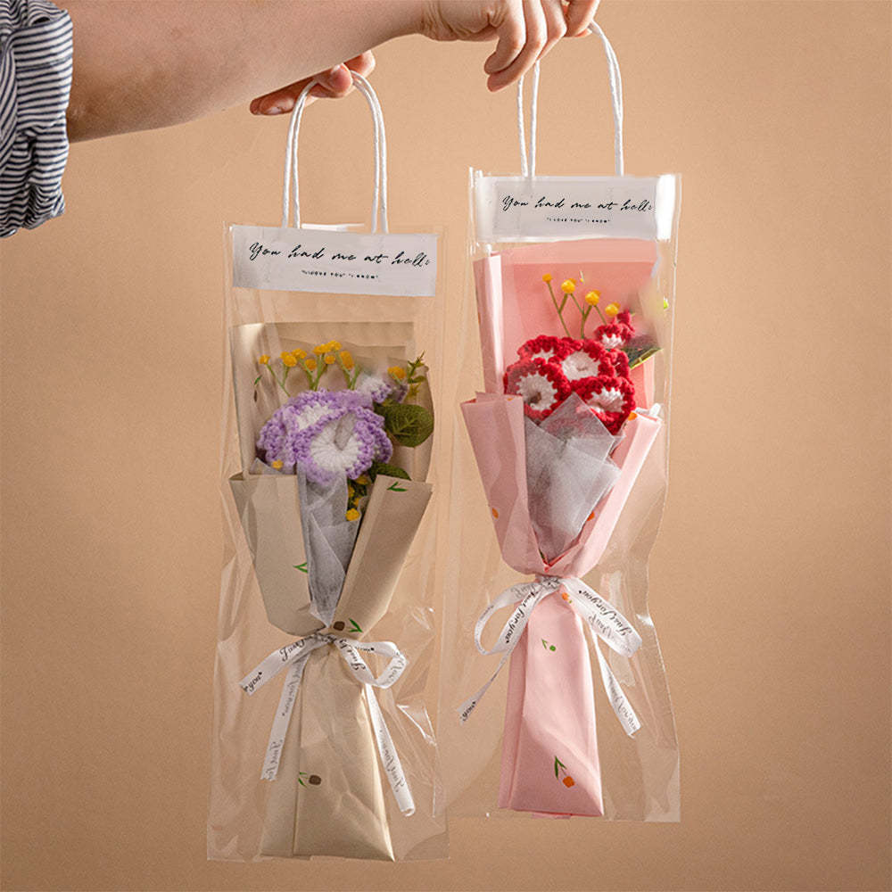 Crochet Flowers Bouquet Handmade Knitted Tulip Carnation Bouquet with Light Strip Gift for Her - yournamenecklaceuk