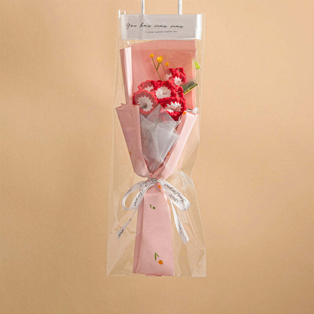 Crochet Flowers Bouquet Handmade Knitted Tulip Carnation Bouquet with Light Strip Gift for Her - yournamenecklaceuk