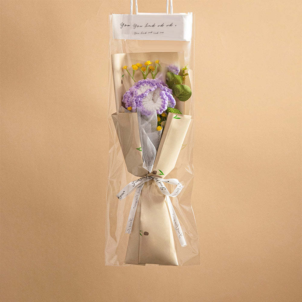Crochet Flowers Bouquet Handmade Knitted Tulip Carnation Bouquet with Light Strip Gift for Her - yournamenecklaceuk