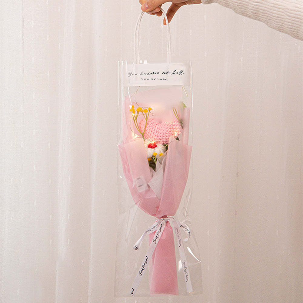 Crochet Flowers Bouquet Handmade Knitted Tulip Carnation Bouquet with Light Strip Gift for Her - yournamenecklaceuk