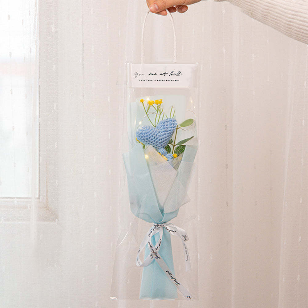 Crochet Flowers Bouquet Handmade Knitted Tulip Carnation Bouquet with Light Strip Gift for Her - yournamenecklaceuk