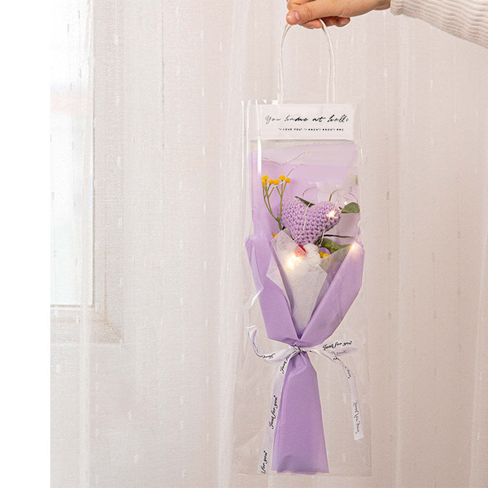 Crochet Flowers Bouquet Handmade Knitted Tulip Carnation Bouquet with Light Strip Gift for Her - yournamenecklaceuk