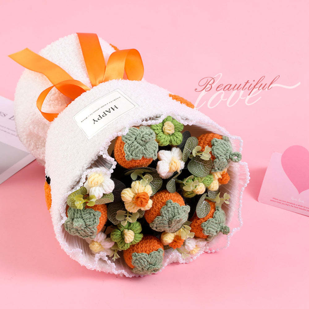 Crochet Flowers Bouquet Handmade Knitted Strawberry Bouquet with Light Strip Gift for Lovers - yournamenecklaceuk