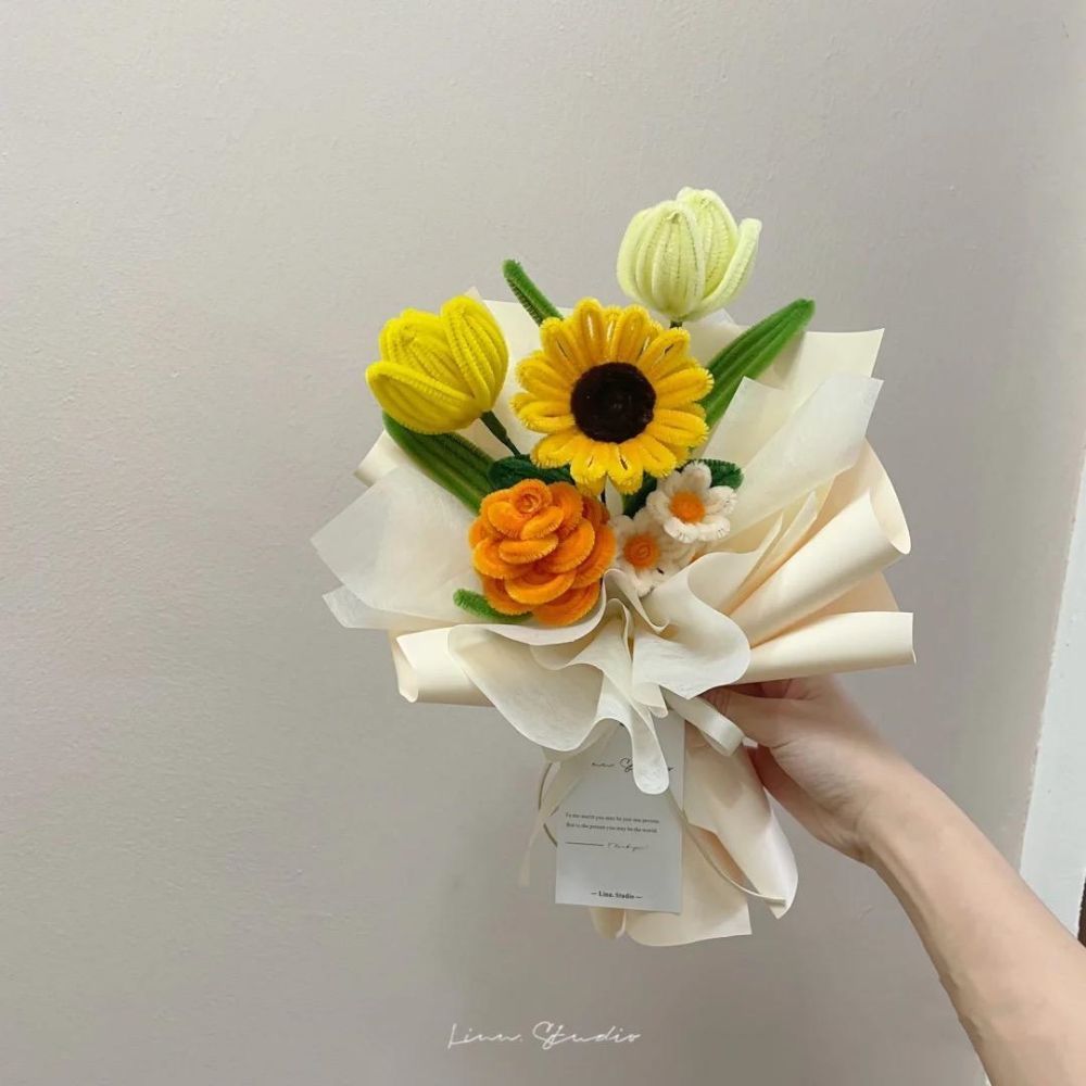 Pipe Cleaner Flowers Bouquet Handmade Twist Stick Bouquet Gift for Her - yournamenecklaceuk