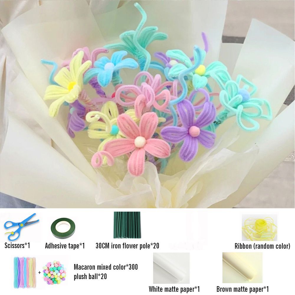 DIY Pipe Cleaner Macaron Color Bouquet Handmade Twist Stick Bouquet Gift - yournamenecklaceuk