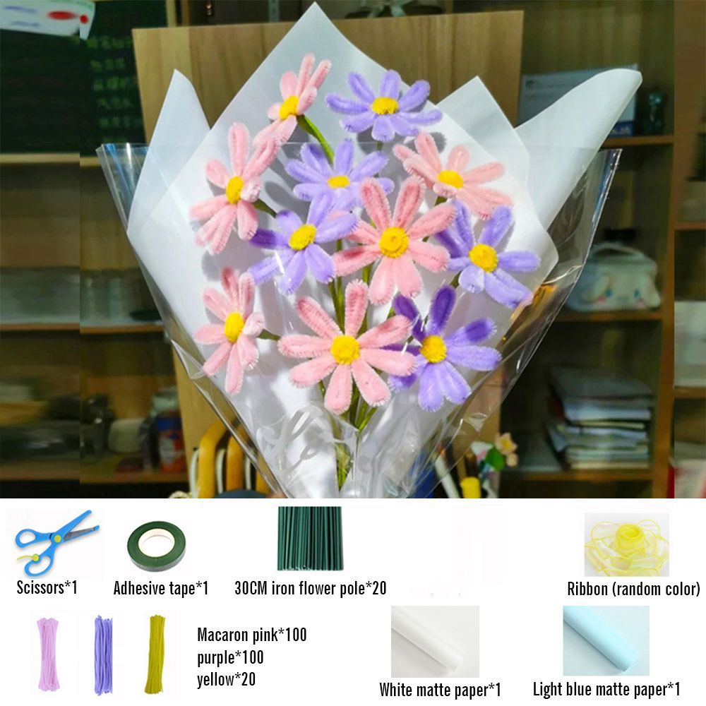 DIY Pipe Cleaner Macaron Color Bouquet Handmade Twist Stick Bouquet Gift - yournamenecklaceuk