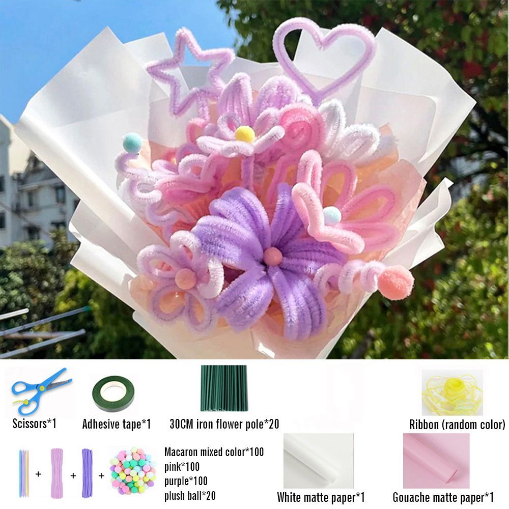 DIY Pipe Cleaner Macaron Color Bouquet Handmade Twist Stick Bouquet Gift - yournamenecklaceuk