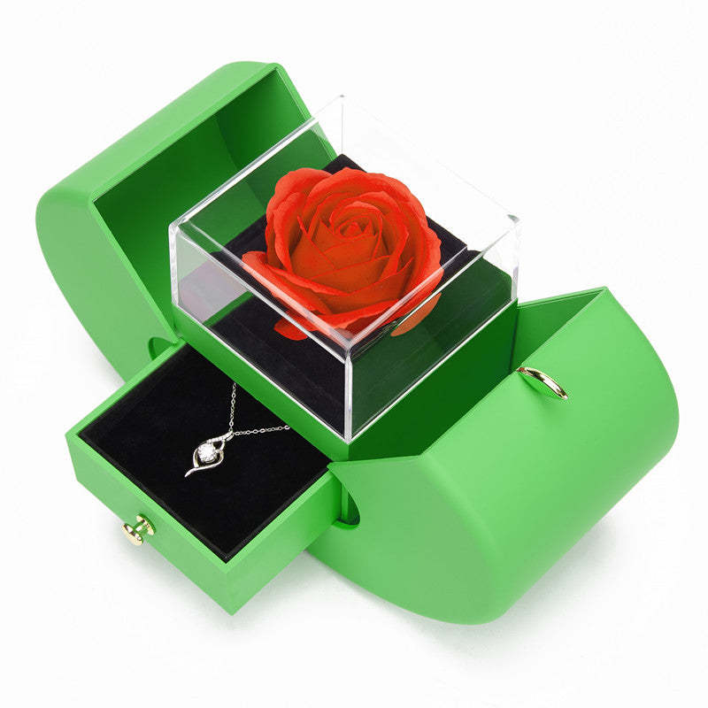 Eternity Flower Red Rose Apple Shape Gift Box Jewelry Organizer - yournamenecklaceuk