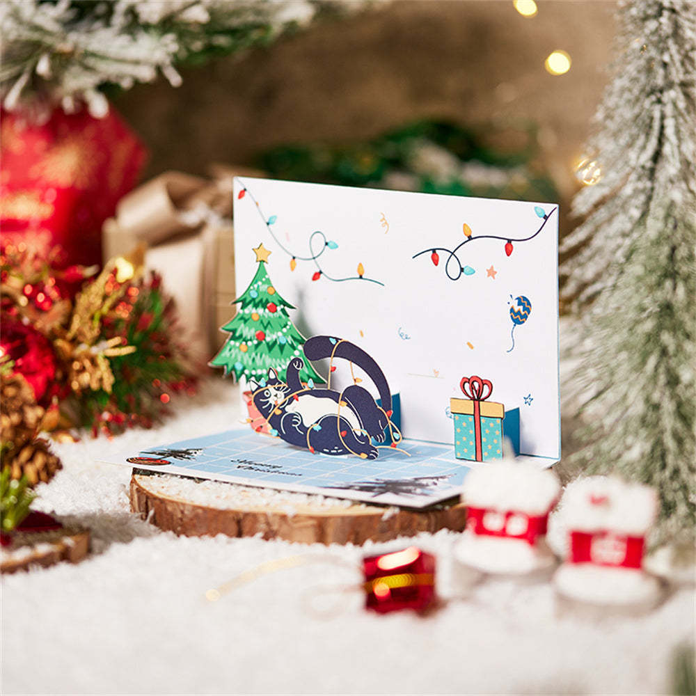 Christmas 3D Pop Up Card Christmas Cat Greeting Card - yournamenecklaceuk