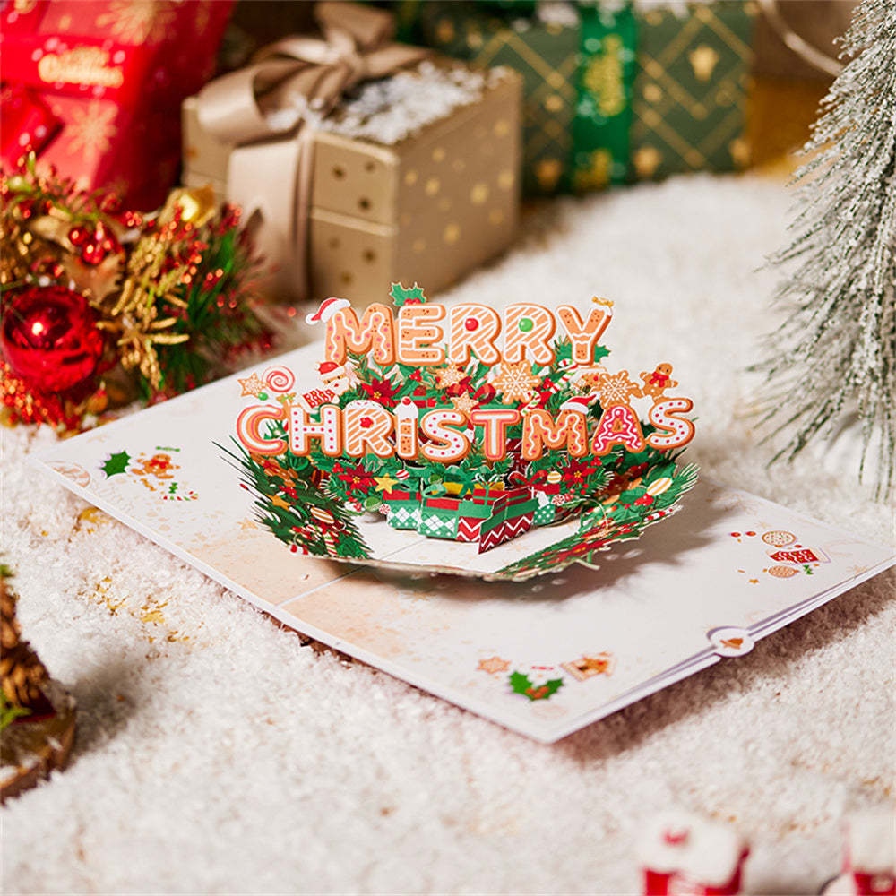 Christmas 3D Pop Up Card Merry Christmas Wreath Greeting Card - yournamenecklaceuk