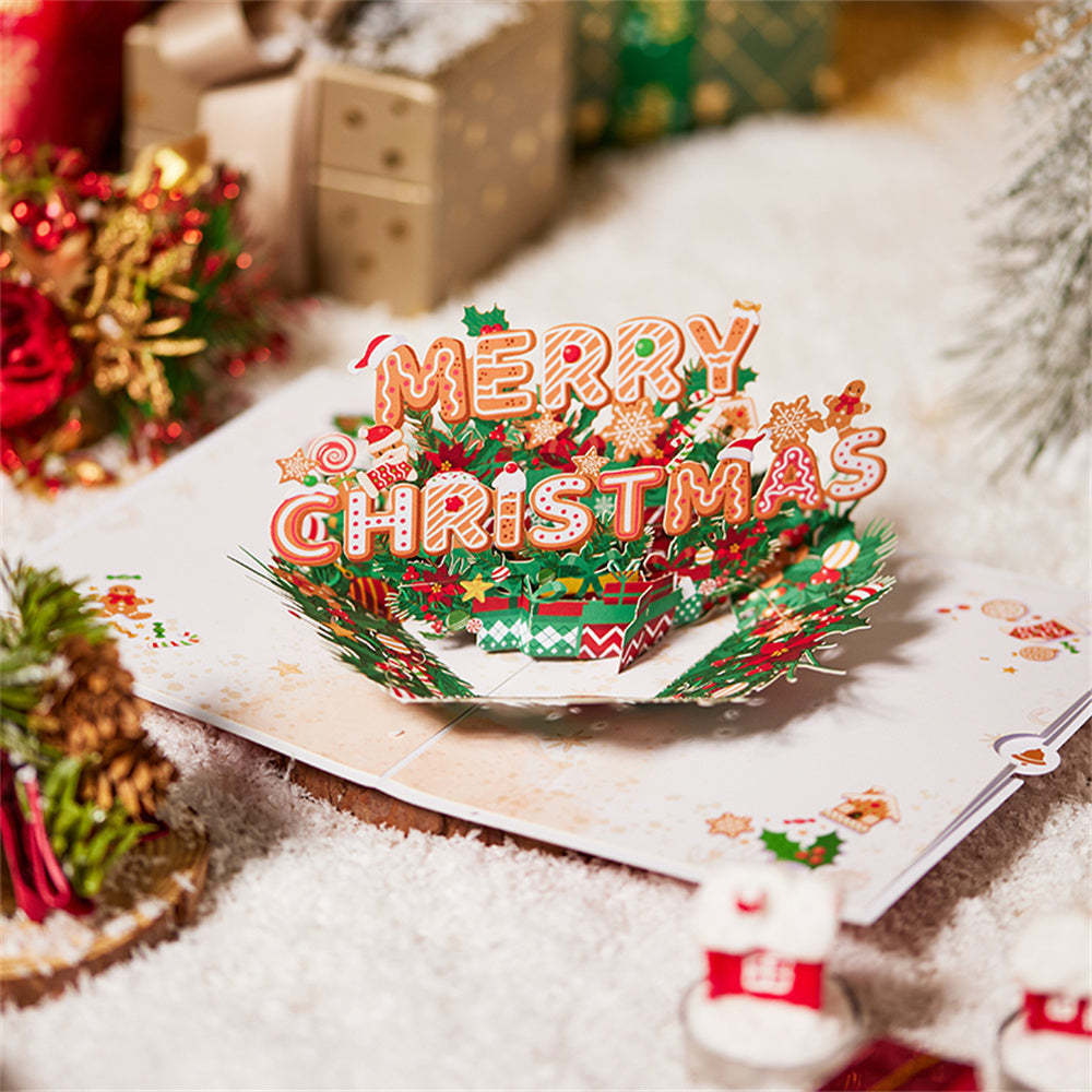Christmas 3D Pop Up Card Merry Christmas Wreath Greeting Card - yournamenecklaceuk