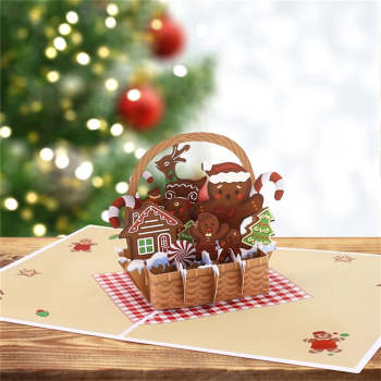 Christmas 3D Pop Up Card Christmas Gingerbread Basket Greeting Card - yournamenecklaceuk