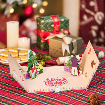 Double Opened Christmas 3D Pop Up Card Christmas Family Greeting Card - yournamenecklaceuk
