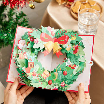 Christmas Wreath 3D Pop Up Card Christmas Greeting Card - yournamenecklaceuk