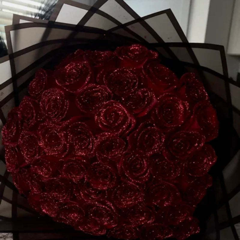 Glitter Rose Bouquet Best Anniversary Gift for Her - yournamenecklaceuk