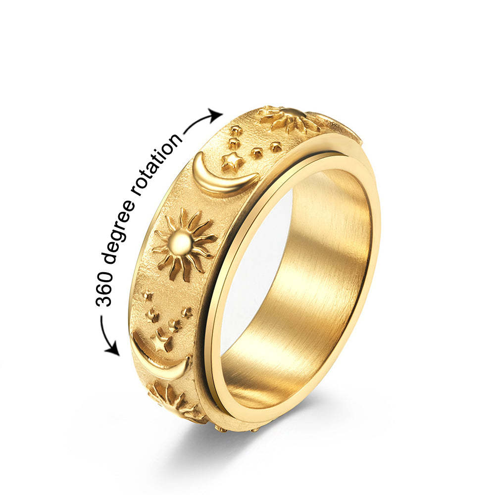 Moon Star Sun Spinner Rings Stress Relieving Anxiety Rotating Ring for Women Men - yournamenecklaceuk
