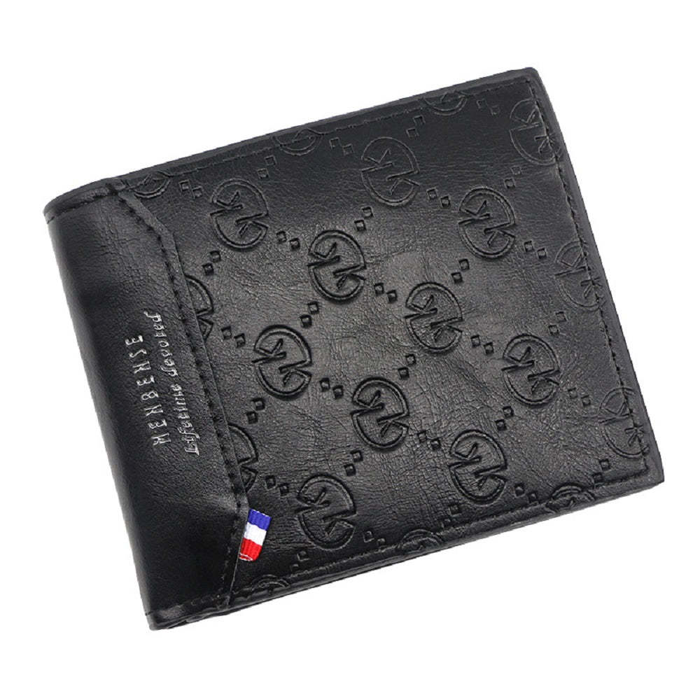 Men's Short Leather Bifold Wallet Business Casual Embossed Wallet Father's Day Gifts - NameNecklace