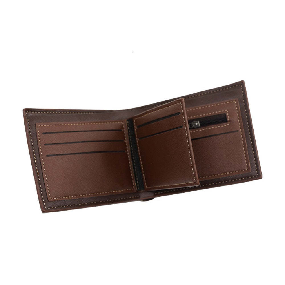 Men's Short Leather Bifold Wallet Business Casual Embossed Wallet Father's Day Gifts - NameNecklace