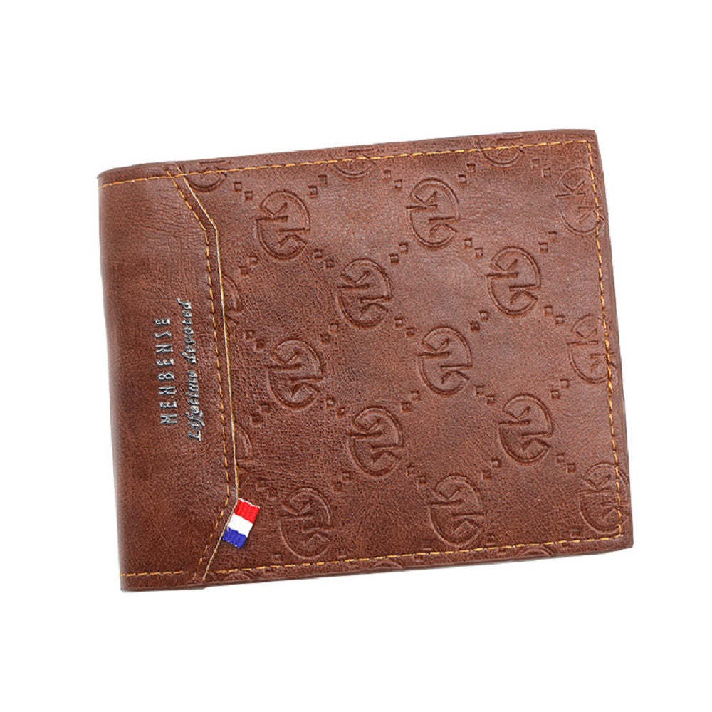 Men's Short Leather Bifold Wallet Business Casual Embossed Wallet Father's Day Gifts - NameNecklace