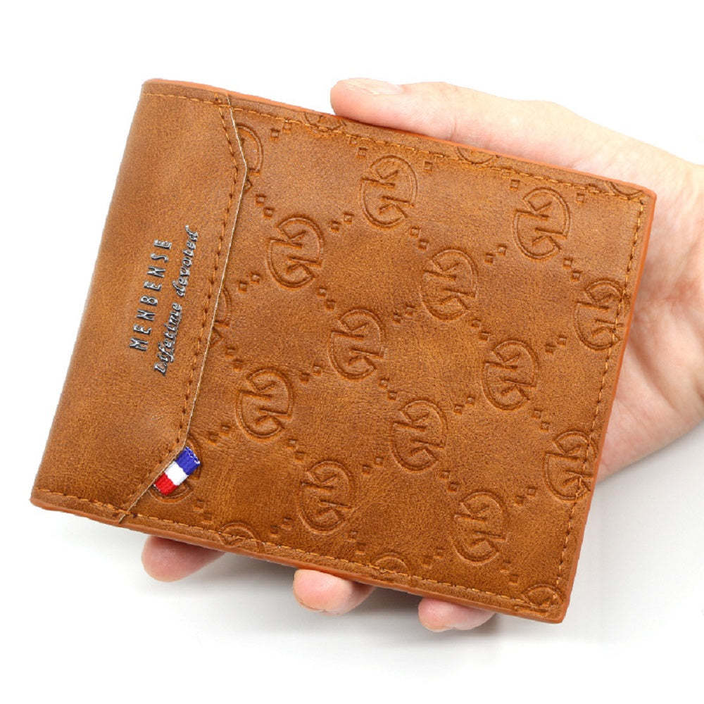 Men's Short Leather Bifold Wallet Business Casual Embossed Wallet Father's Day Gifts - NameNecklace