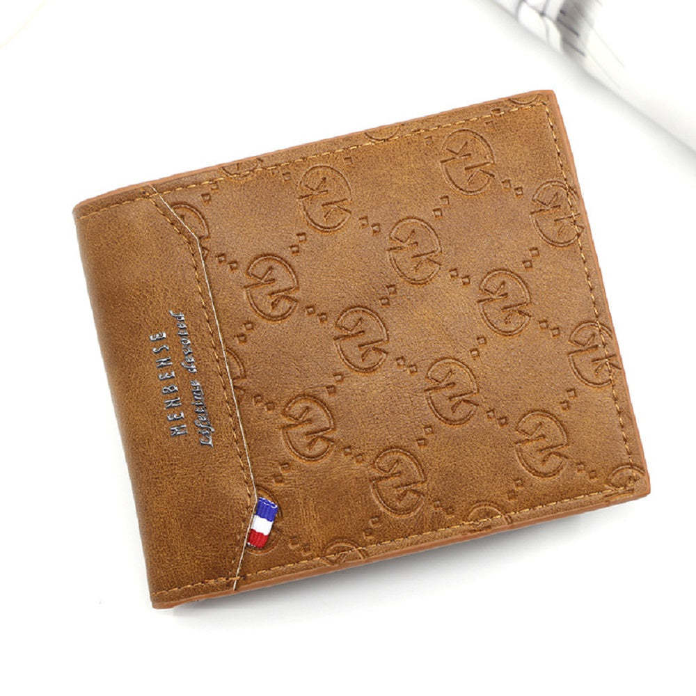 Men's Short Leather Bifold Wallet Business Casual Embossed Wallet Father's Day Gifts - NameNecklace
