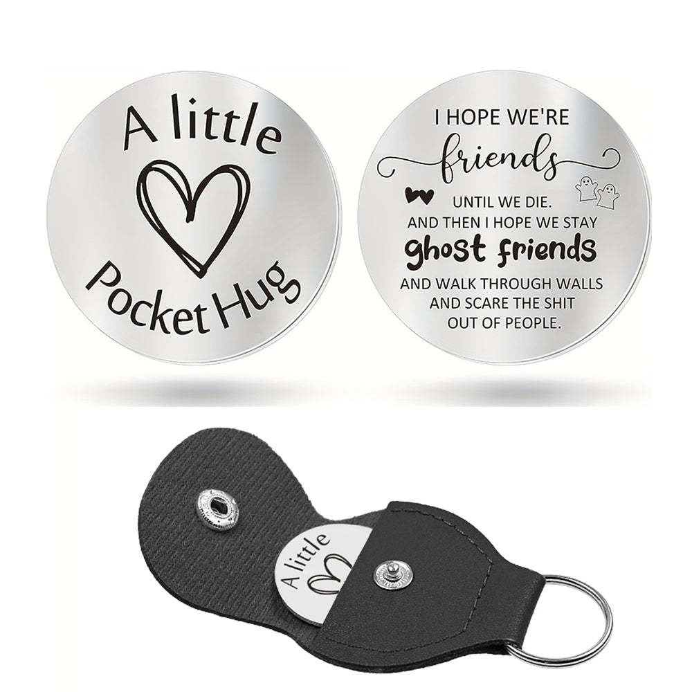 Pocket Hug Token with Leather Keychain Gifts for Friend Son Daughter Brother Sister - yournamenecklaceuk