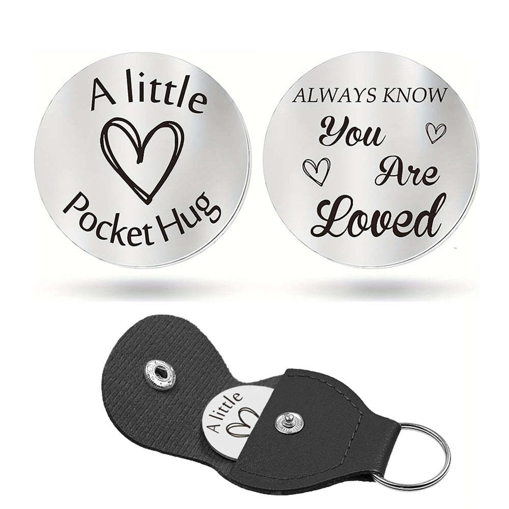 Pocket Hug Token with Leather Keychain Gifts for Friend Son Daughter Brother Sister - yournamenecklaceuk
