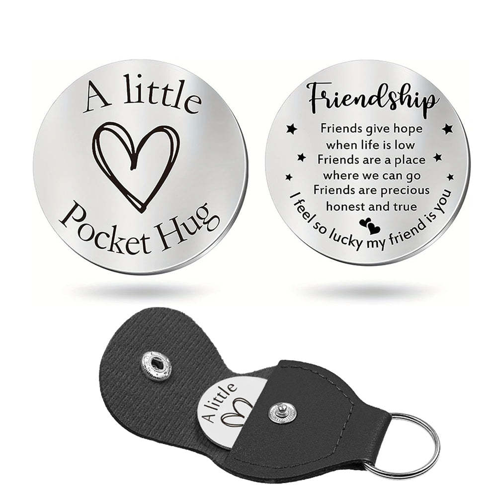 Pocket Hug Token with Leather Keychain Gifts for Friend Son Daughter Brother Sister - yournamenecklaceuk