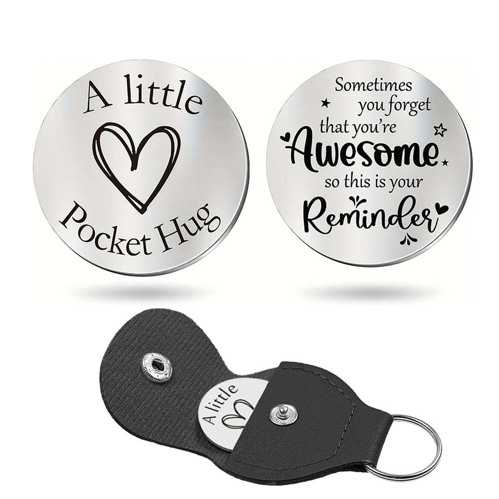Pocket Hug Token with Leather Keychain Gifts for Friend Son Daughter Brother Sister - yournamenecklaceuk