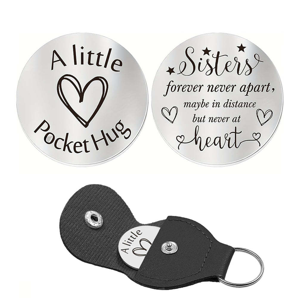 Pocket Hug Token with Leather Keychain Gifts for Friend Son Daughter Brother Sister - yournamenecklaceuk
