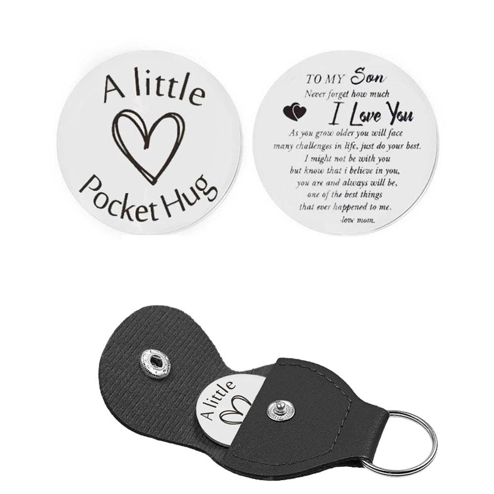 Pocket Hug Token with Leather Keychain Gifts for Friend Son Daughter Brother Sister - yournamenecklaceuk