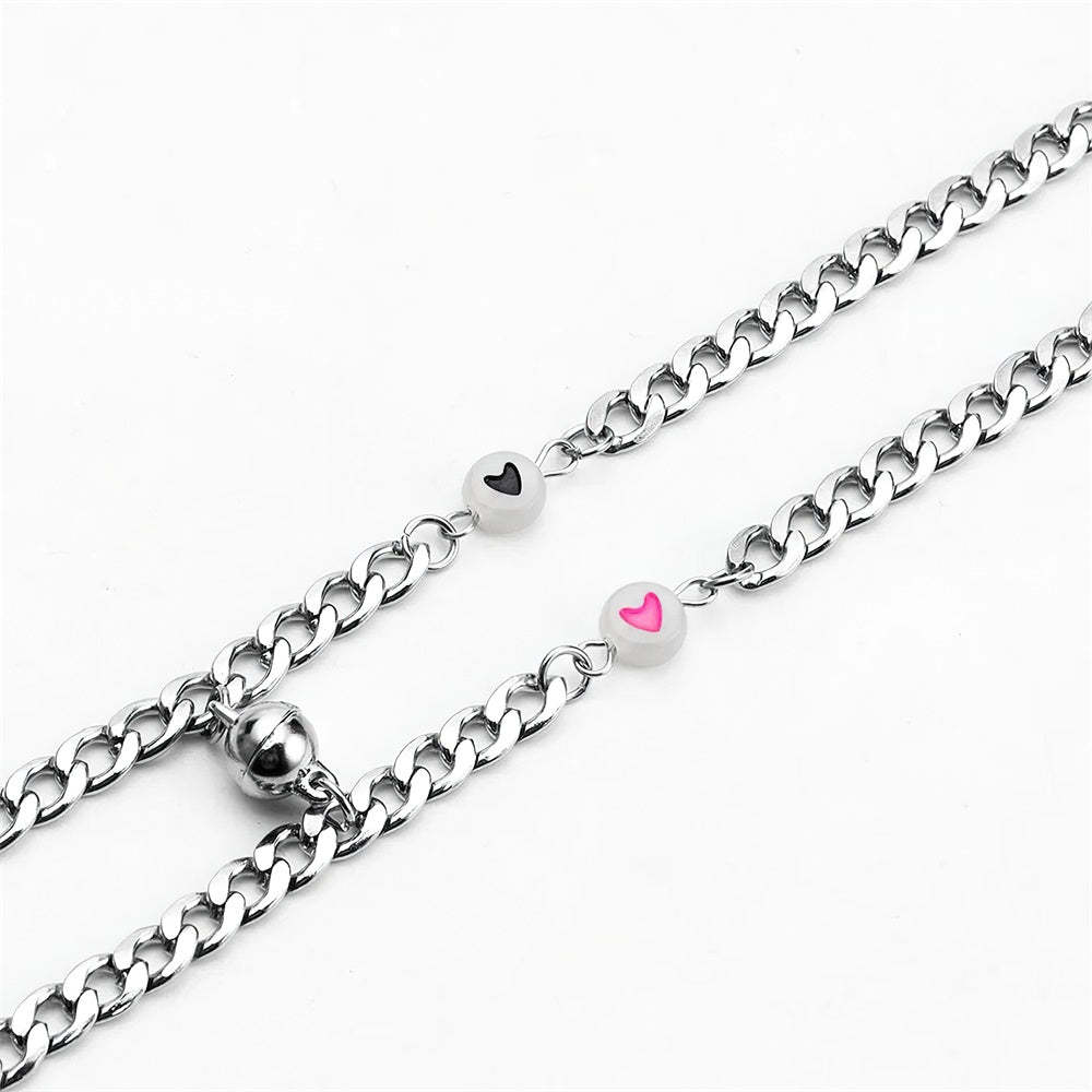 Couple Bracelet Magnet Stainless Steel Chain with Luminous Heart Birthday Gifts Lovers Boyfriend Girlfriend Him Her BFF 2 PCs - yournamenecklaceuk