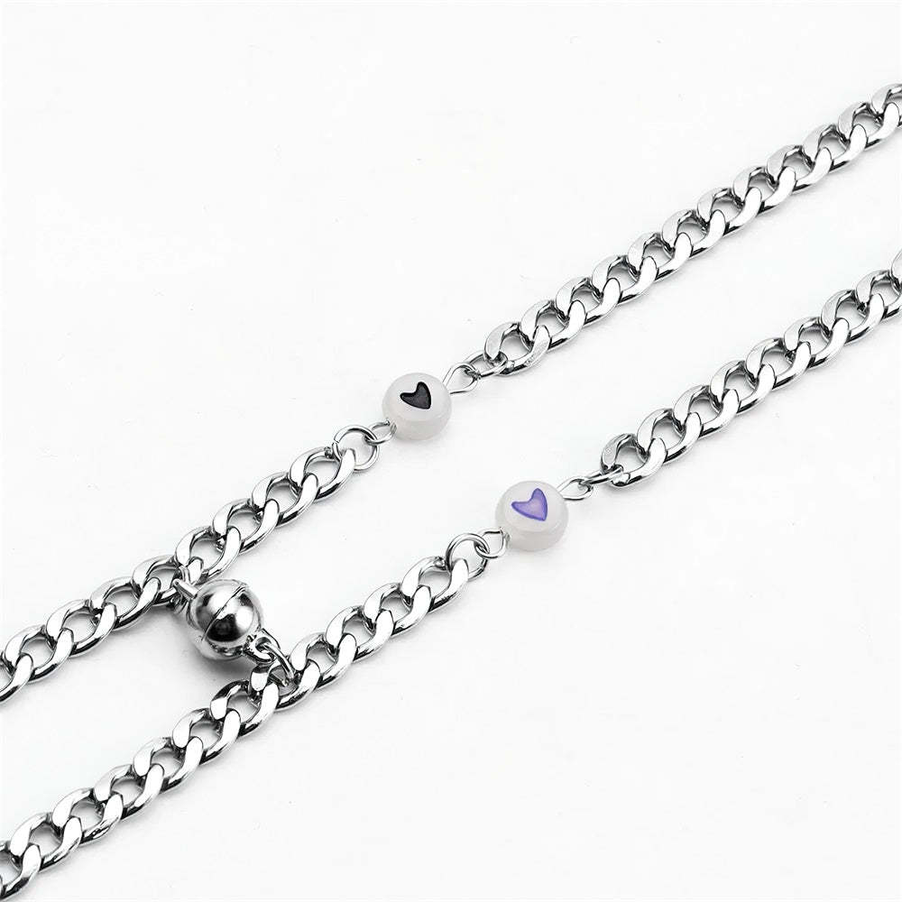 Couple Bracelet Magnet Stainless Steel Chain with Luminous Heart Birthday Gifts Lovers Boyfriend Girlfriend Him Her BFF 2 PCs - yournamenecklaceuk