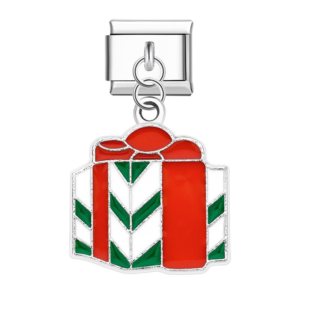 Christmas Gift Box Italian Charm For Italian Charm Bracelets Composable Link - yournamenecklaceuk