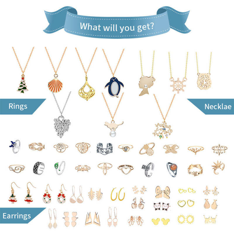 Advent Calendar To Christmas Ring Necklace Earrings Jewelry Box Set Christmas 24-Piece Set (Random Style) - yournamenecklaceuk